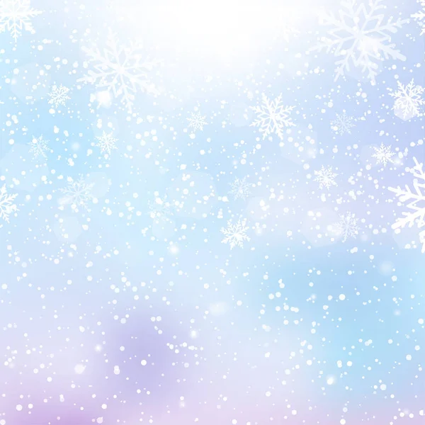 Winter Snowfall Snowflakes Light Blue Background Xmas New Year Background — Vetor de Stock