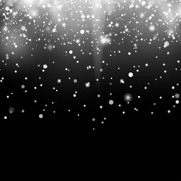 ブラックで隔離された雪片の落下とクリスマスまたは新年の背景 ベクターイラスト — ストックベクタ