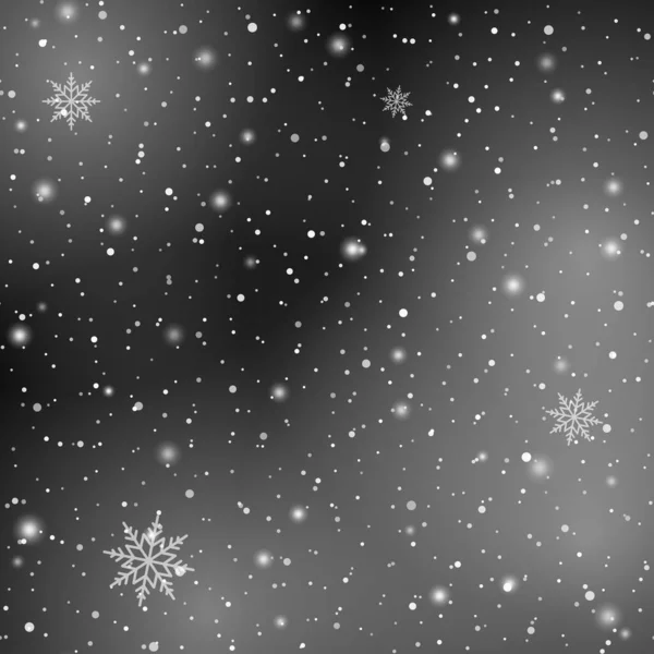 ブラックで隔離された雪片の落下とクリスマスまたは新年の背景 ベクターイラスト — ストックベクタ