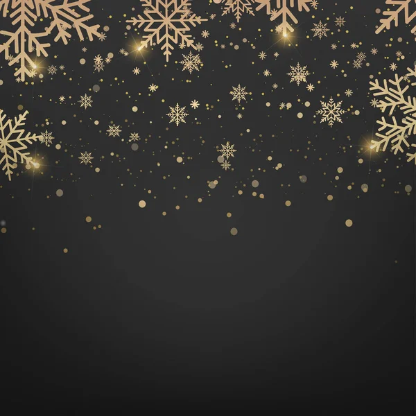 黄金の雪片が降ると幸せな新年やクリスマスの背景 ベクターイラスト — ストックベクタ