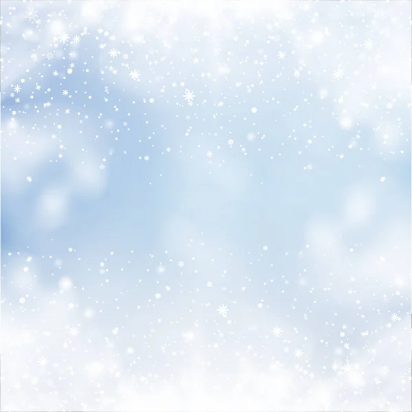 Happy New Year Xmas Sky Background Falling Snowflakes Vector Illustration — Stock Vector