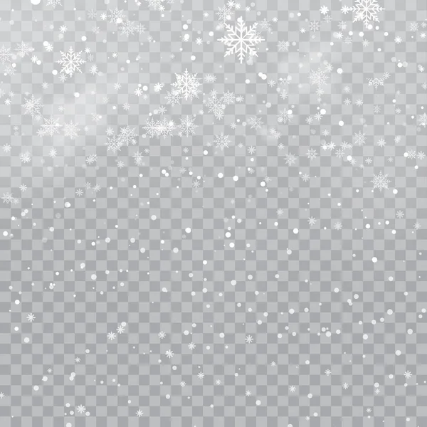 Gelukkig Nieuwjaar Kerstkaart Met Vallende Sneeuwvlokken Transparante Achtergrond Vectorillustratie — Stockvector