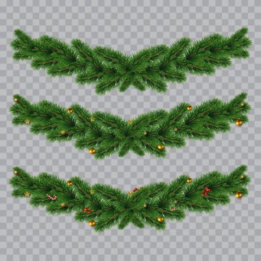 Köknar dallı Noel çelengi. Vektör illüstrasyonu