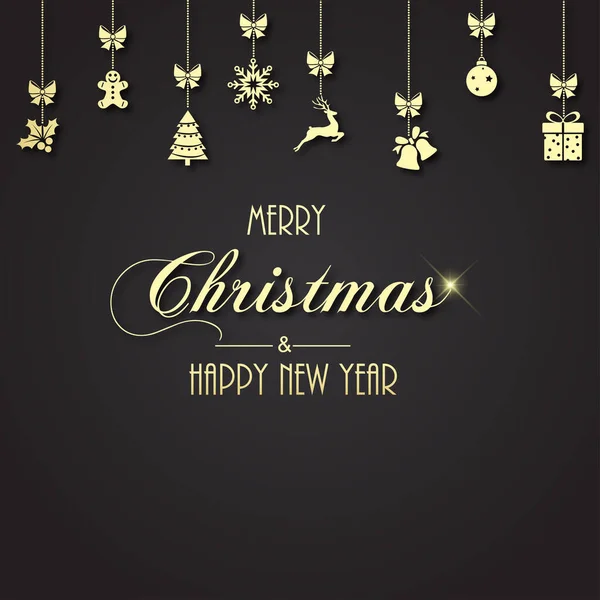 Feliz Ano Novo Cartão Natal Com Ornamentos Natal Pendurados Ilustração — Vetor de Stock