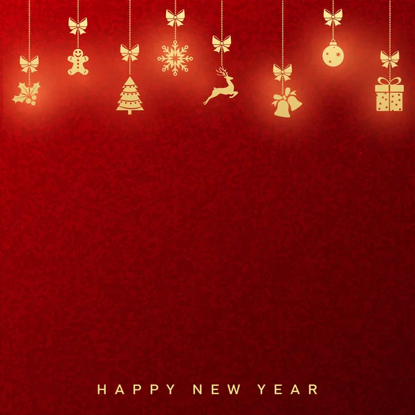 Frohes Neues Jahr Oder Weihnachtskarte Mit Hängendem Weihnachtsschmuck Vektorillustration — Stockvektor