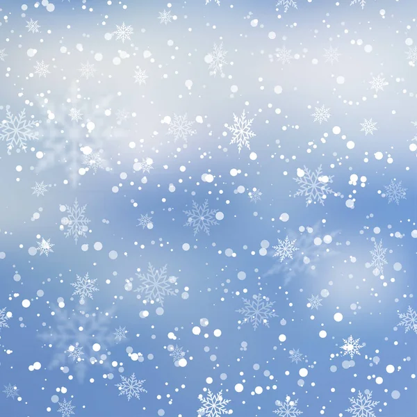Gelukkig Nieuwjaar Kerstmis Lucht Achtergrond Met Vallende Sneeuwvlokken Vectorillustratie — Stockvector