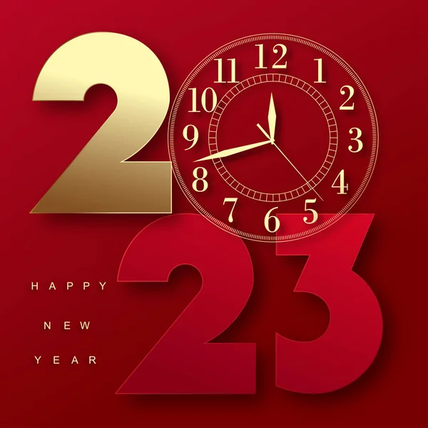 2023 Feliz Año Nuevo Con Texto Dorado Rojo Ilustración Vectorial — Vector de stock