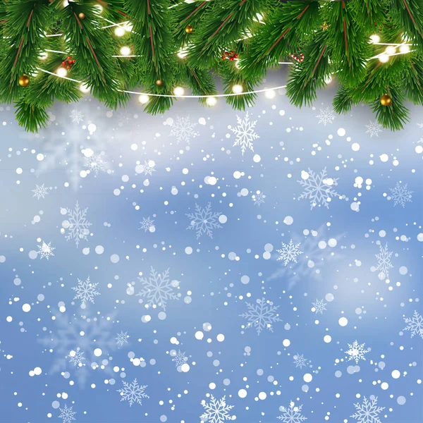 圣诞和新年贺卡 上面挂着花环和冷杉枝条 矢量说明 — 图库矢量图片