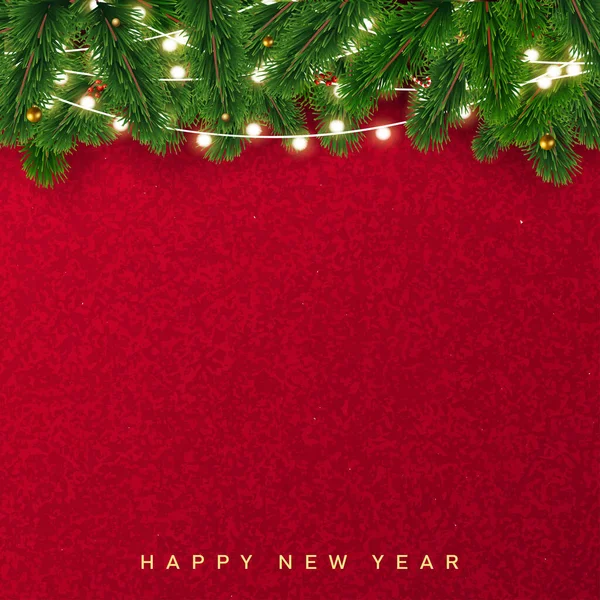 Joyeux Noël Carte Nouvel Avec Guirlandes Suspendues Branches Sapin Illustration — Image vectorielle