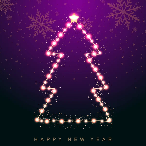 Bonne Année Carte Noël Avec Arbre Noël Lumières Illustration Vectorielle — Image vectorielle