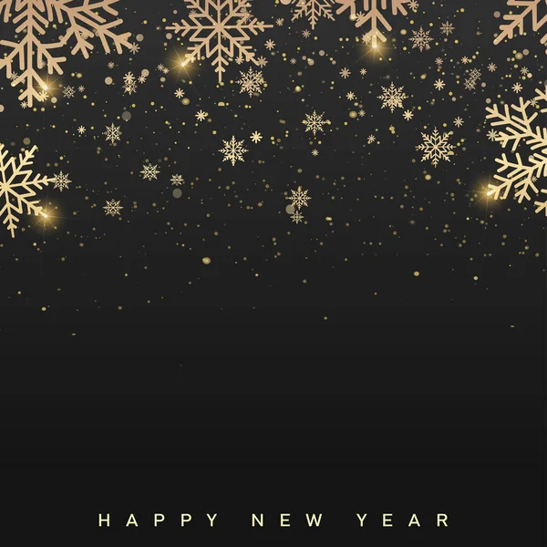 Bonne Année Joyeux Noël Carte Avec Chute Flocons Neige Dorés — Image vectorielle