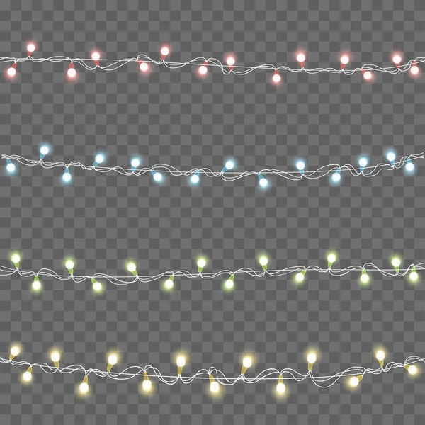 Luces Navidad Aisladas Sobre Fondo Transparente Ilustración Vectorial — Vector de stock