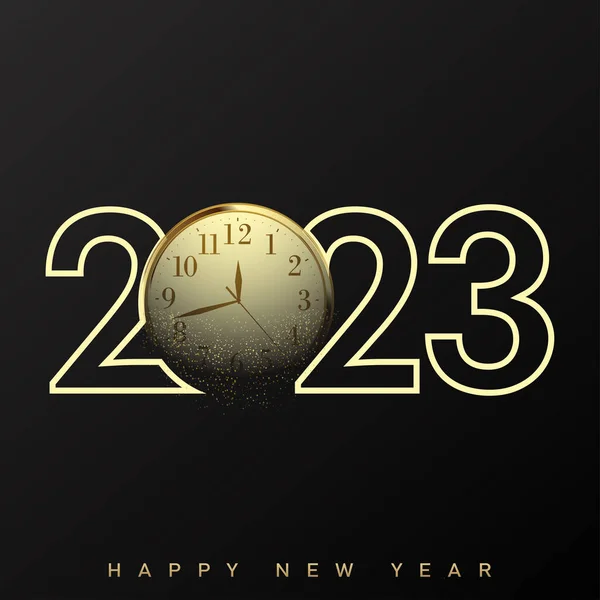 2023 Feliz Año Nuevo Feliz Navidad Tarjeta Con Reloj Oro — Archivo Imágenes Vectoriales