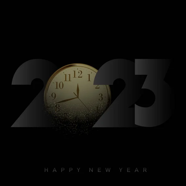 2023 Feliz Año Nuevo Feliz Navidad Tarjeta Con Reloj Oro — Archivo Imágenes Vectoriales