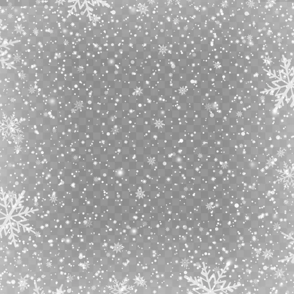 Xmas New Year Background Falling Snowflakes Transparent Background Vector Illustration — Wektor stockowy
