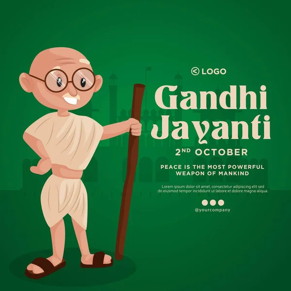 Banner Design Gandhi Jayanti Cartoon Style Template — Stock Vector