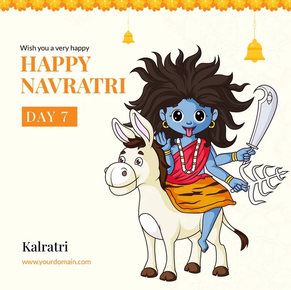 Önska Dig Mycket Glad Navratri Festival Med Gudinnan Kalratri Illustration — Stock vektor