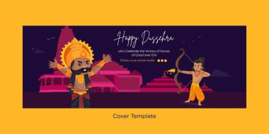 Happy Dussehra çizgi film tarzı şablonunun kapak sayfası.