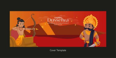 Hint festivalinin kapak sayfası Mutlu Dussehra çizgi film tarzı şablon.