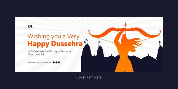 印度节的封面页祝你拥有一个非常快乐的杜塞赫拉卡通画风格模板 — 图库矢量图片