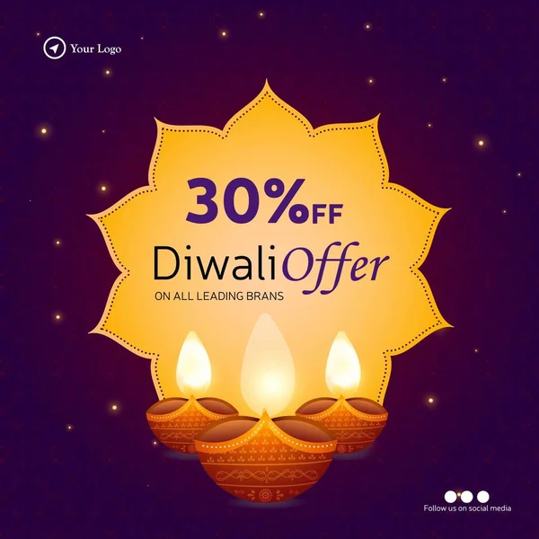 Happy Diwali Banner Design Festival Offer Template — Stock Vector