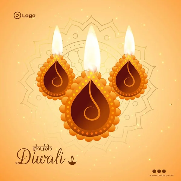 Indian Festival Shubh Diwali Banner Design Template — Stock Vector