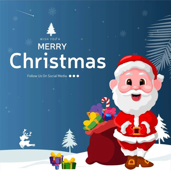 Banner Design Wish You Merry Christmas Cartoon Style Template — Stock Vector