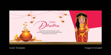 Hint festivali Mutlu Dhanteras şablonunun kapak sayfası tasarımı.