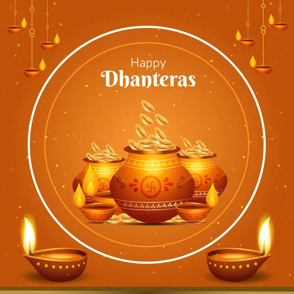 Hint Festivali Mutlu Dhanteras Düz Pankart Tasarımı — Stok Vektör