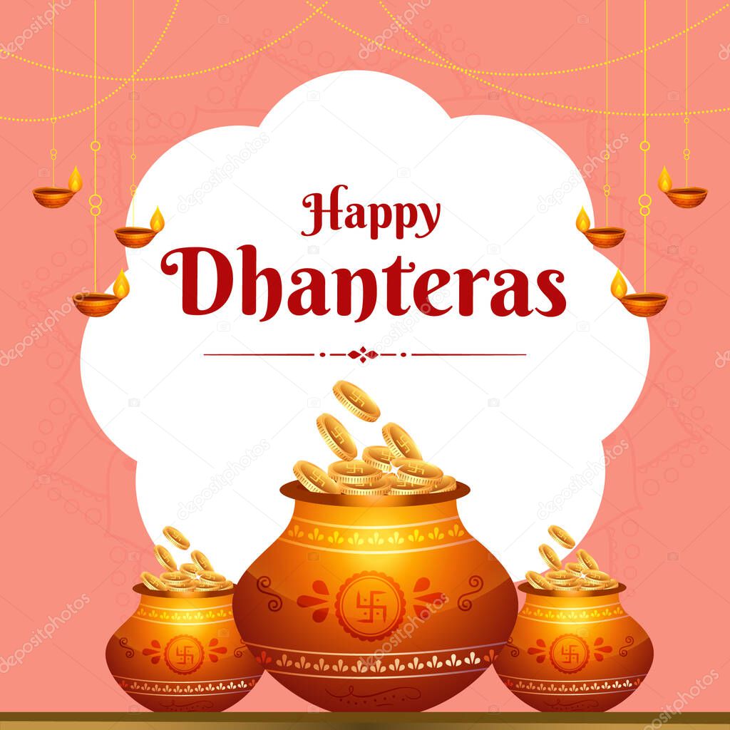 Flat banner design of Indian festival happy Dhanteras.
