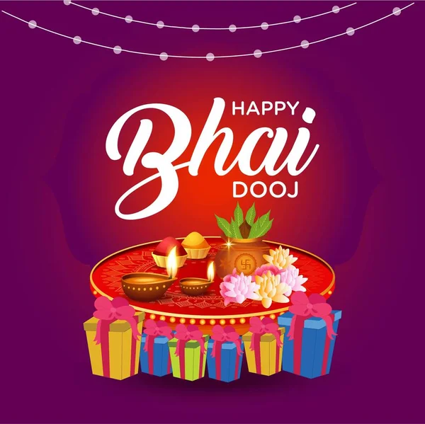 Creative Banner Design Indian Festival Happy Bhai Dooj Template — Stock Vector