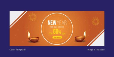 Yeni yıl özel satış şablonunun kapak sayfası tasarımı.