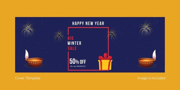 Cover Page Design Happy New Year Big Winter Sale Template — Stockvektor