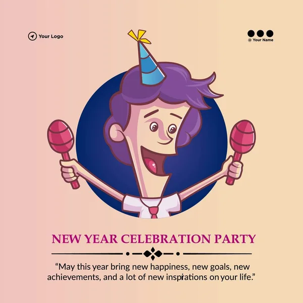 New Year Celebration Party Banner Design Template — Vettoriale Stock