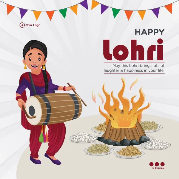 Banner Design Indian Festival Happy Lohri Template — Stok Vektör