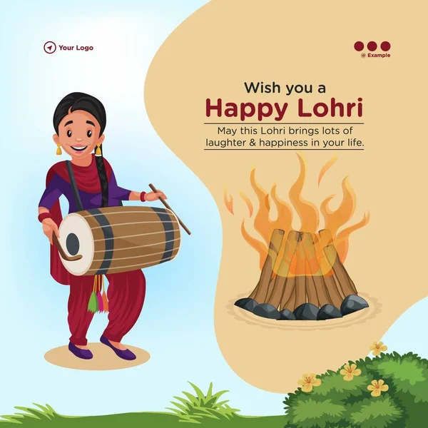 Banner Design Wish You Happy Lohri Template — Stok Vektör