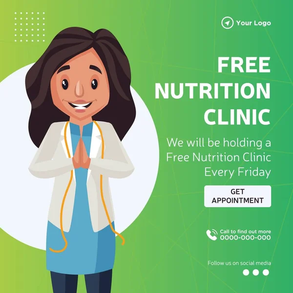 Banner Design Free Nutrition Clinic Template — Stockový vektor