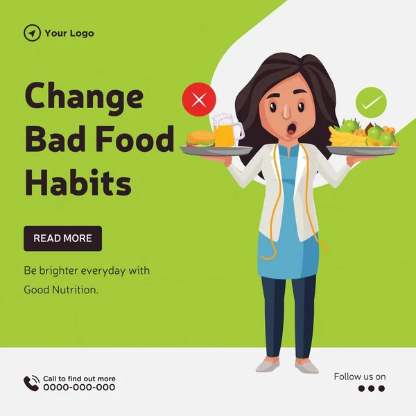 Banner Design Change Bad Food Habits Template — Vettoriale Stock