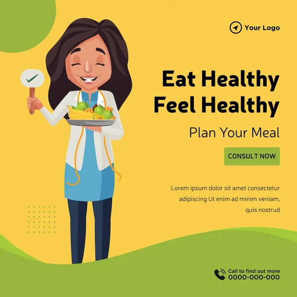 Banner Design Eat Healthy Feel Healthy Template — Stockový vektor