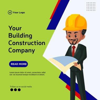 Banner design of your building construction company cartoon style template.