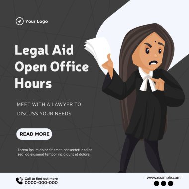 Banner design of legal aid open office hours cartoon style template.
