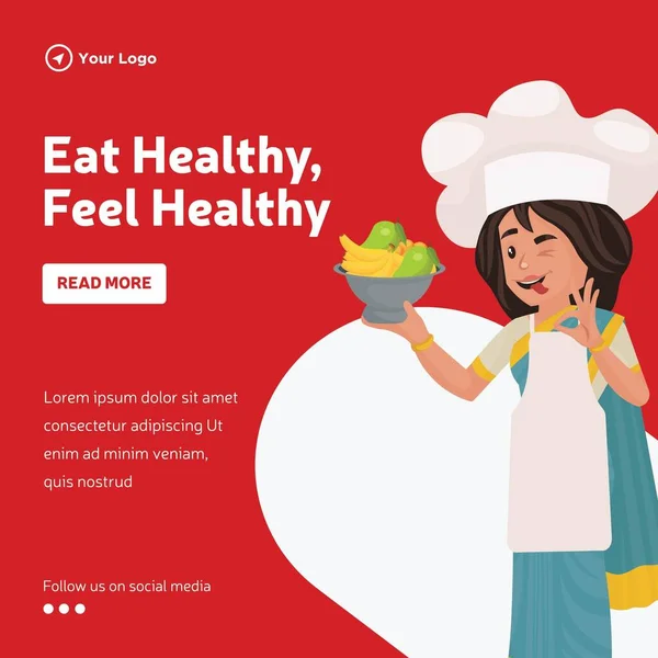 健康的な感じの健康的なテンプレートを食べるのバナーデザイン — ストックベクタ