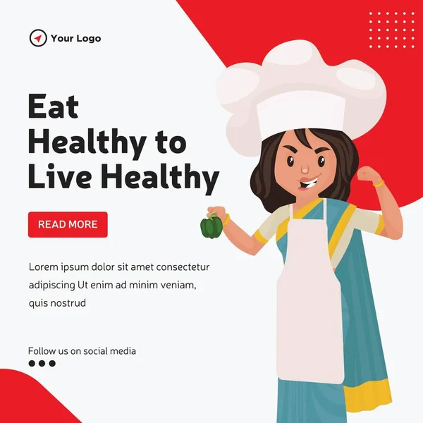 Banner Design Eat Healthy Live Healthy Template — Stockvector