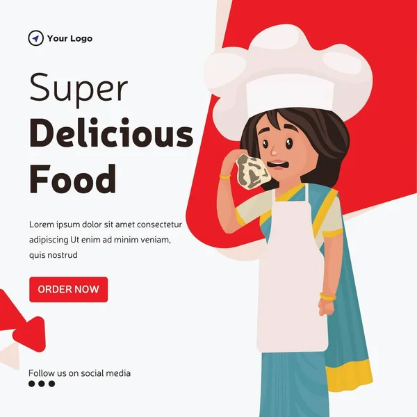 Banner Design Super Delicious Food Template — Stockový vektor