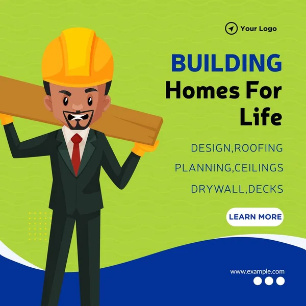 Banner Design Building Homes Life Cartoon Style Template — Vetor de Stock