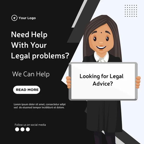 Banner Design Need Help Your Legal Problems Cartoon Style Template — Stockvektor