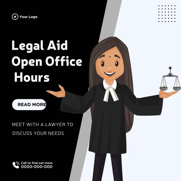 Banner Design Legal Aid Open Office Hours Cartoon Style Template — Stockvektor