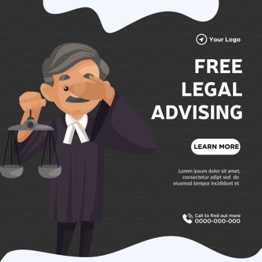 Banner design of free legal advising cartoon style template.