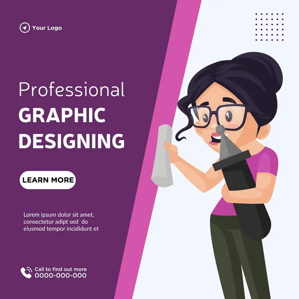 Banner Design Professional Graphic Designing Cartoon Style Template — Stockvector