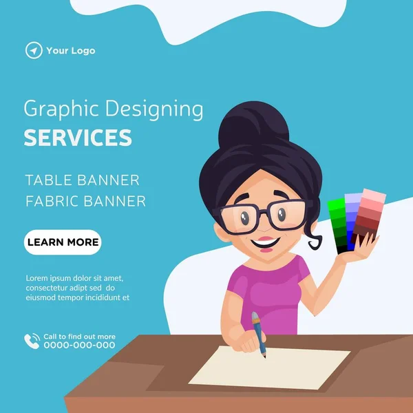 Banner Design Graphic Designing Services Cartoon Style Template — Stockvektor